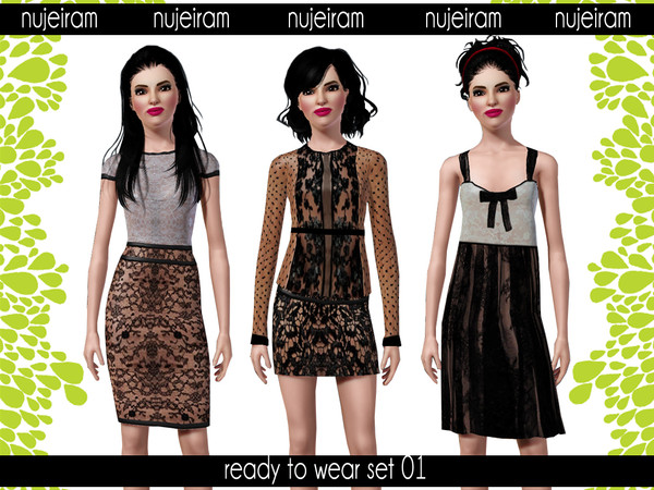 Sims 3 — Nujeiram Ready To Wear Set 01 by nujeiram — Lace themed high fashion clothes.