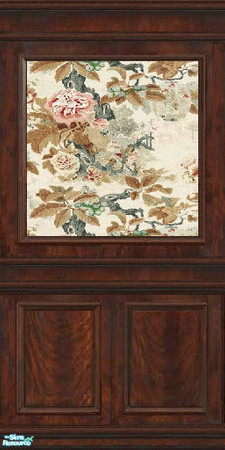 Sims 2 — jsf2MahoganyPFloral by jsf — Burled Brazillian mahogany panels hold a delicate, floral tapestry in soft shades