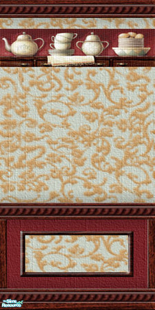 Sims 2 — Table for Two - wallpaper 05 by perelinka — Pale blue - ochre elegant wallpaper with \"cupboard\"
