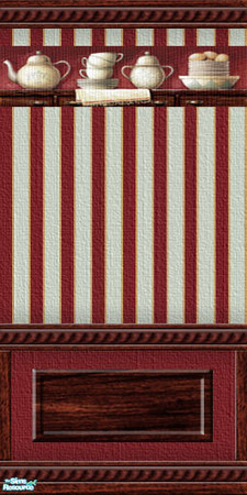 Sims 2 — Table for Two - wallpaper 02 by perelinka — Burgundy elegant wallpaper with pale blue stripes, wood panel and