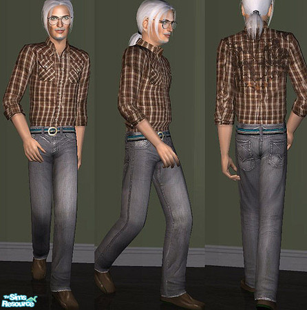 Sims 2 — OpenHouse ME RollUp Sleeves Jeans Set - 5f6b904b Openhouse B by openhousejack — a black and brown plaid roll up