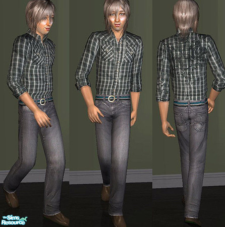 Sims 2 — OpenHouse ME RollUp Sleeves Jeans Set - 5f8f81a7 Openhouse T by openhousejack — a teal plaid roll up sleeves