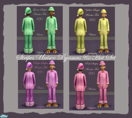 Sims 2 — Stripes Monster Feet Pyjamas & Hat Set by sallyhails — Last in my series of Montser Feet PJ\'s &