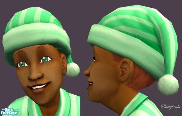 Sims 2 — Green Stripes-Red Hair by sallyhails — Last in my series of Montser Feet PJ\'s & matching hats, this time
