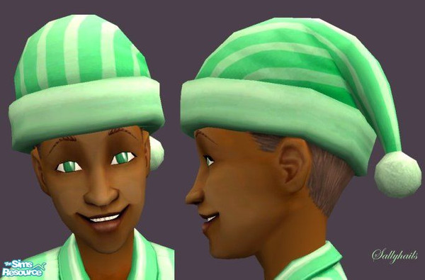 Sims 2 — Green Stripes-Brown Hair by sallyhails — Last in my series of Montser Feet PJ\'s & matching hats, this time