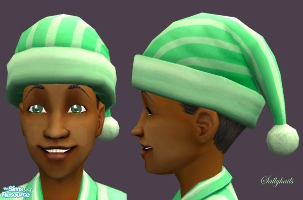 Sims 2 — Green Stripes-Black Hair by sallyhails — Last in my series of Montser Feet PJ\'s & matching hats, this time