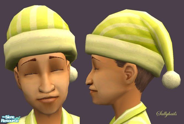 Sims 2 — Yellow Stripes-Brown Hair by sallyhails — Last in my series of Montser Feet PJ\'s & matching hats, this time