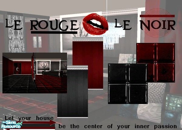 Sims 2 — Le rouge et le noir  by kibanahnah — A mini-set in crimson red and deep black. Shiny and iridescent. Made to