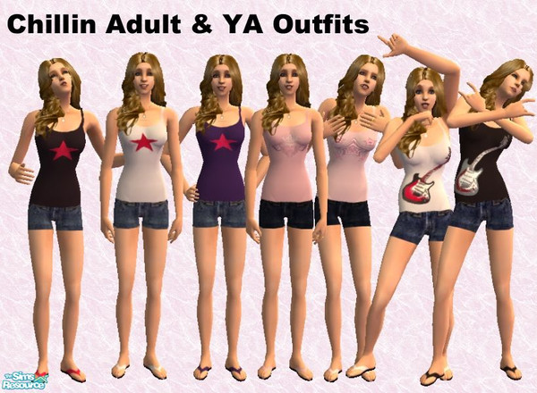 Sims 2 — Chillin Adult and YA outfits by frogger1617 — 7 stylish outfits for Adults and Young Adults. Base Game.