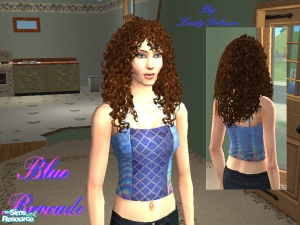 Sims 2 — Blue Brocade Top by LadyDeluxe — An exquisite brocade and sparkle top. :::No Mesh Required:::