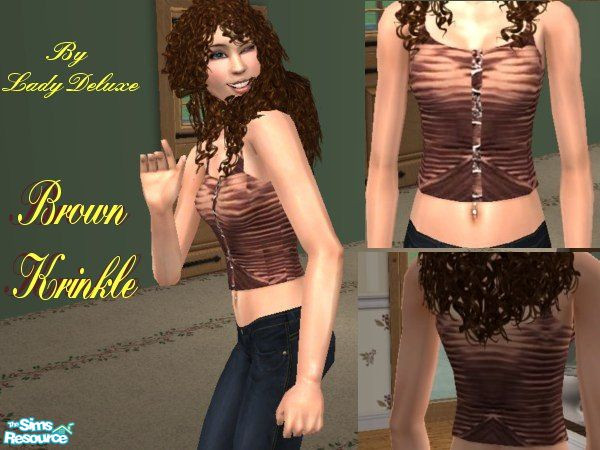 Sims 2 — Brown Krinkle Shirt by LadyDeluxe — A satin krinkle shirt in a brown color. Great for your playful sims. :::No