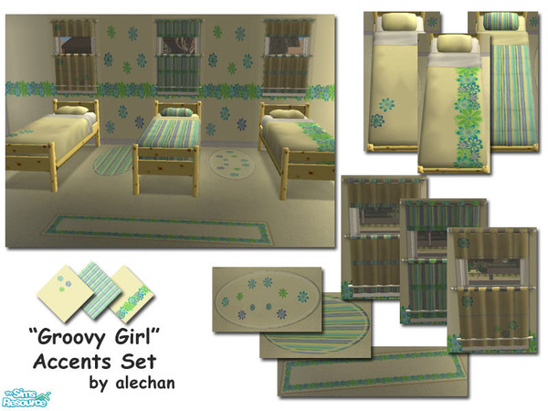 Sims 2 — Groovy Girl Accents Set by alechan — Set of 3 covers, 3 rugs and 3 curtains recolors to match with my