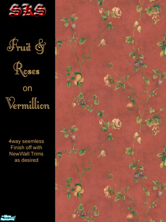 Sims 2 — Fruit & Roses - Vermillion by 71robert13 — Lovely old country kitchen wallpaper. By: SKS