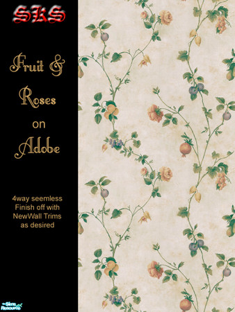 Sims 2 — Fruit & Roses - Adobe by 71robert13 — Lovely old country kitchen wallpaper. By: SKS