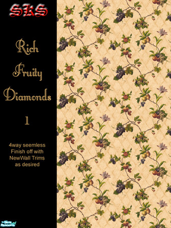 Sims 2 — Fruity Diamonds 1 - Rich by 71robert13 — Another lovely old country kitchen wallpaper Featuring assorted fuit