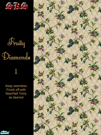 Sims 2 — Fruity Diamonds 1 by 71robert13 — Another lovely old country kitchen wallpaper Featuring assorted fuit and