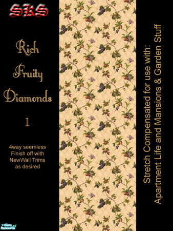 Sims 2 — Fruity Diamonds 1 AL - Rich by 71robert13 — Another lovely old country kitchen wallpaper Featuring assorted fuit