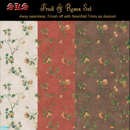 Sims 2 — Fruit & Roses by 71robert13 — Lovely old country kitchen wallpaper. By: SKS