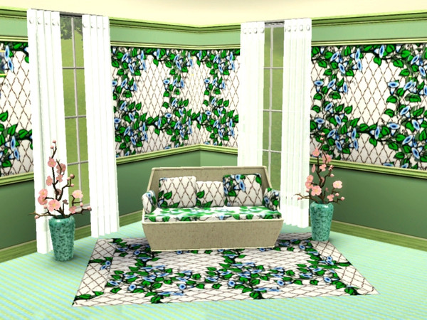 Sims 3 — marcorse_blue vines pattern by marcorse — A vibrant, repeat pattern of climbing blue trumpet vines on a lattice