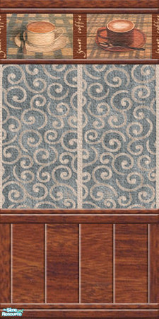 Sims 2 — Just Coffee - wallpaper 03 by perelinka — Art-deco wallpaper with coffee motif and wooden panel.