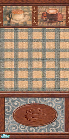 Sims 2 — Just Coffee - wallpaper 02 by perelinka — Checked wallpaper with coffee motif and decorated panel.