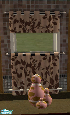 Sims 2 — Brown and black bathroom set - Tan floral curtain by selina012 — Part of my Brown and white bathroom set