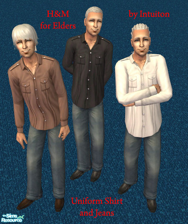 Sims 2 — H&M for Elders - Uniform Shirt and Jeans by Intuition — H&M for Elders- more than any words can