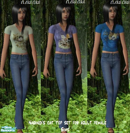 Sims 2 — Kitten top set by Nadindi — An adorable set of 3 tops with kittens on them ^.^