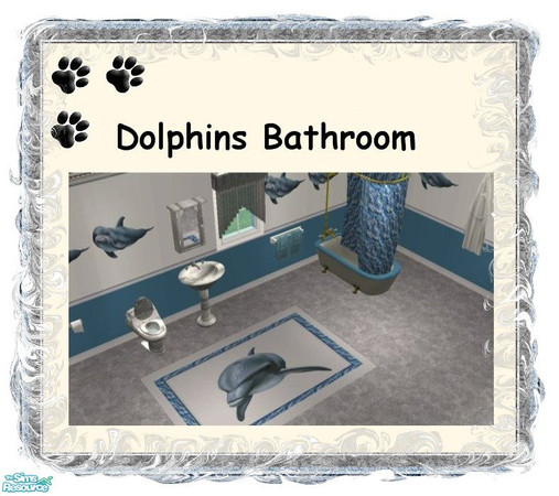 Sims 2 — Dolphin Cove - Dolphins Bathroom by MinnieMinPin — 10 Files ~ Bathroom Sink, Toliet, Shower Curtain, Tub Rim,