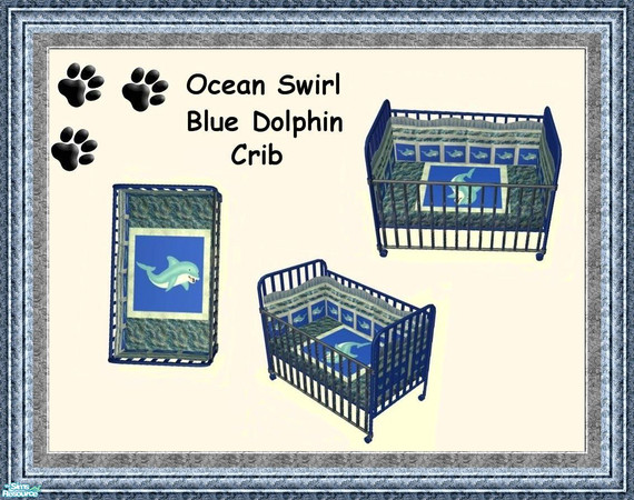 Sims 2 — Dolphin Cove  - Ocean Swirl Nursery - Ocean Swirl Blue Dolphins Crib Bedding by MinnieMinPin — 