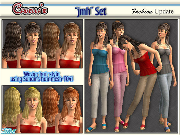 Sims 2 — am_jmhSet by Cruella — Re-colored H & M fashions with wavy re-colors of Sunair\'s awesome hair mesh T041.