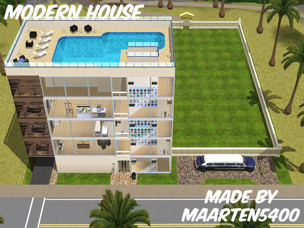 Sims 3 — Modern House by maarten5400 — It's a modern house for your sims with 3 Bedrooms, 3 Bathrooms, a kitchen, a
