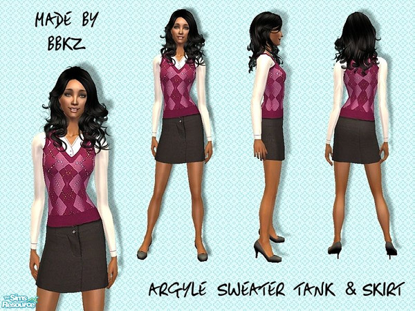 Sims 2 — Argyle Sweater Tank & Skirt by BBKZ — Available as everyday/maternity for YAs/adults. No EP required. Free
