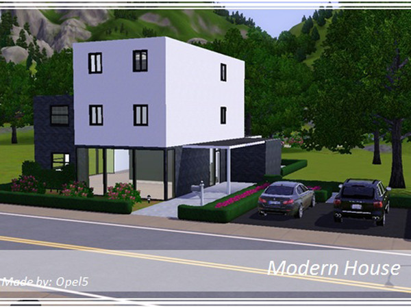 Sims 3 — Modern House  by opel5 — It's a modern house with 3 bedrooms, 2 bathrooms, a kitchen with fitted appliances, a