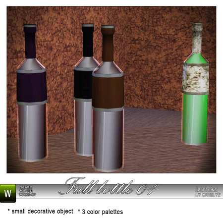 Sims 3 — Full bottle 01 by katelys — New decorative object. Low polycount, 3 color palettes.