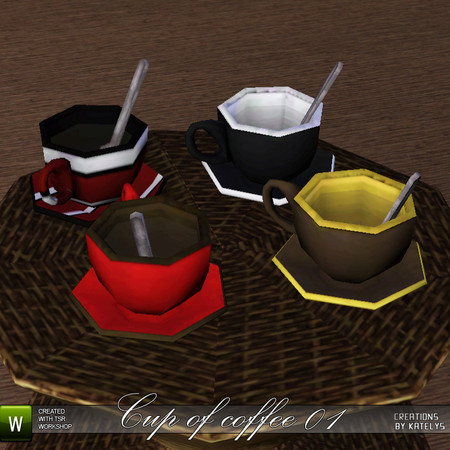 Sims 3 — Cup of Coffee 01 by katelys — New deco object. Low polycount, 3 color palettes.
