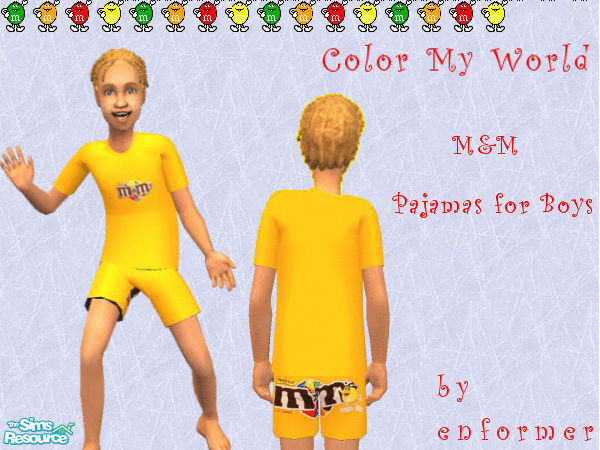 Sims 2 — Color My World - Boys M&M Pajamas in Yellow  by enformer — Color My World M&M Series. Yellow M&M