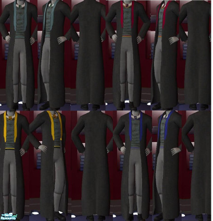 Sims 2 — Hogwartsuniformes set by Rockhawk93 — A set of four uniforms, one for each house; Slytherin, Griffindor,