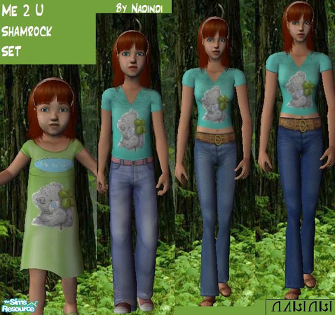 Sims 2 — Me 2 U Shamrock set by Nadindi — A set of clothes for girls and women. Toddler to adult. Toddler is a dress, but
