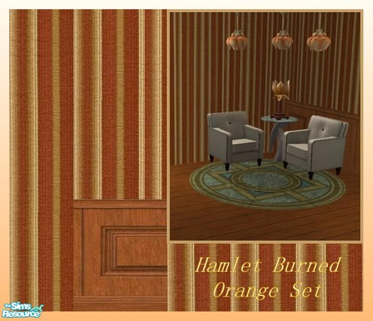 Sims 2 — Hamlet Burned Orange - Walls by Dirtdevill — A set off two matching Orange & Brown colloured wallpapers to