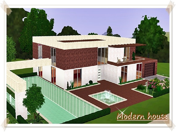 Sims 3 — Modern house #2 by EleCris — Modern house with 4 bedrooms , 4 bathrooms , 1 office , 1 gym , pool , 2 car ports.