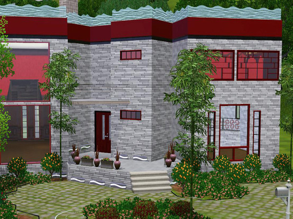 Sims 3 — Modern Red Home by nerdfighter4life — What we have here is a modern-style asian influenced home. I tried to