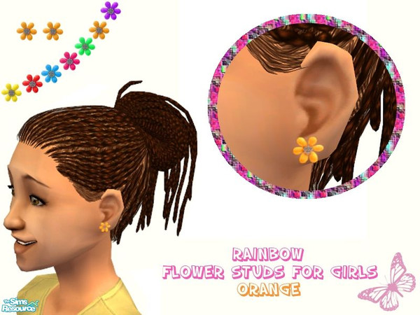 Sims 2 — Rainbow Flower Stud Earring Set - Orange by sinful_aussie — Orange flower earrings.