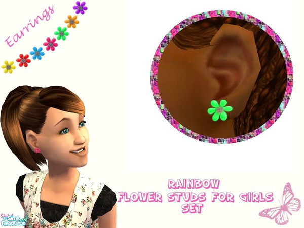 Sims 2 — Rainbow Flower Stud Earring Set by sinful_aussie — Bright cute flower earrings for girls.