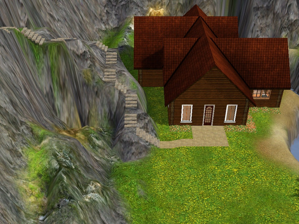 Sims 3 — Canyon Hideaway with house by wyomingmama — This log cabin in the bottom of a canyon is the perfect home for