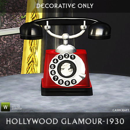 Sims 3 — Hollywood Red Telephone by Cashcraft — Decorative only, 1930s rotary dial desktop telephone in red. Created for