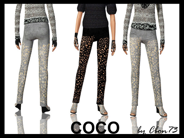 Sims 3 — COCO Pierced Jeans by Cbon73 — This pair of pierced Jeans will add a rock touch to your style. Full Recolorable.