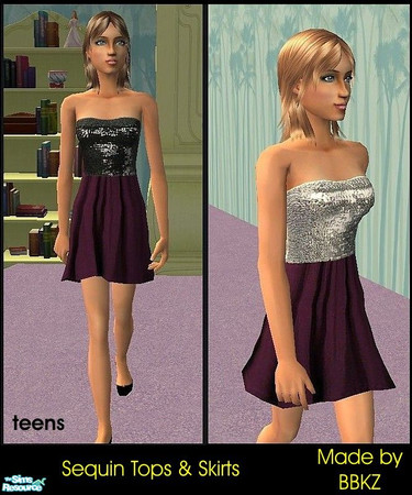 Sims 2 — Sequin Tops & Skirts - *update* by BBKZ — Need FREE mesh (link below)...