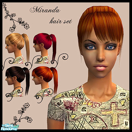 Sims 2 — Miranda Hair Set by Elena. — A set of 5 new hair textures: super blonde, glacial chestnut, crimson, irisated