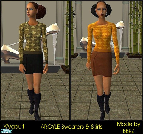 Sims 2 — ARGYLE Sweaters & Skirts - *update* by BBKZ — No mesh needed! No EP required!